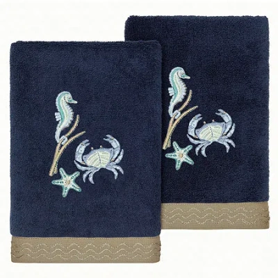 Linum Home Textiles Aaron 2-pc. Embellished Hand Towel In Blue