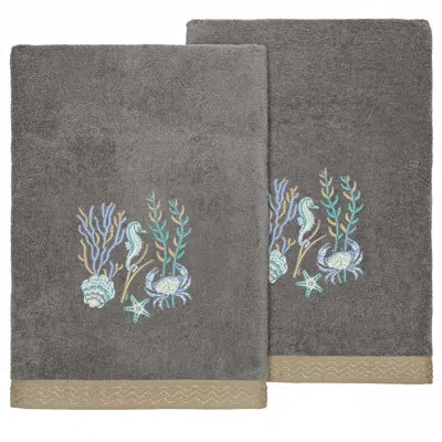 Linum Home Textiles Aaron 2 Piece Turkish Cotton Bath Towel Set In Charcoal