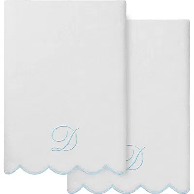 Linum Home Textiles Adornia Scallop Initial 2-piece Bath Towel Set In White/ Blue D