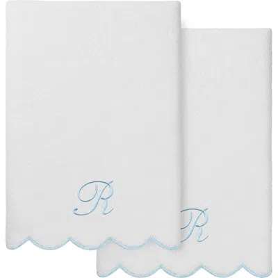 Linum Home Textiles Adornia Scallop Initial 2-piece Bath Towel Set In White/ Blue R