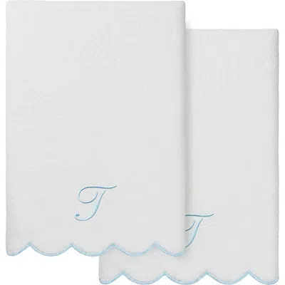 Linum Home Textiles Adornia Scallop Initial 2-piece Bath Towel Set In White/ Blue T