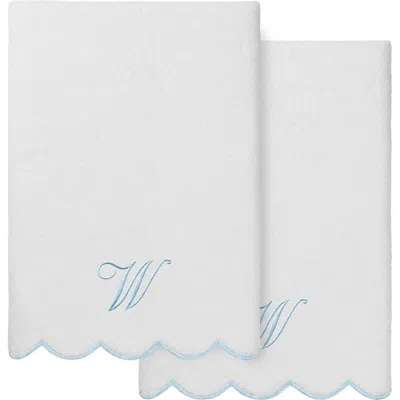 Linum Home Textiles Adornia Scallop Initial 2-piece Bath Towel Set In White/ Blue W