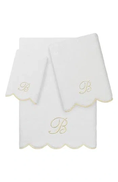 Linum Home Textiles Adornia Scallop Initial 3-piece Towel Set In White/ Beige B