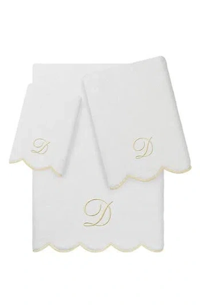 Linum Home Textiles Adornia Scallop Initial 3-piece Towel Set In White/ Beige D