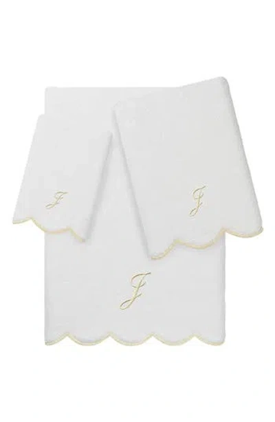 Linum Home Textiles Adornia Scallop Initial 3-piece Towel Set In White/ Beige J