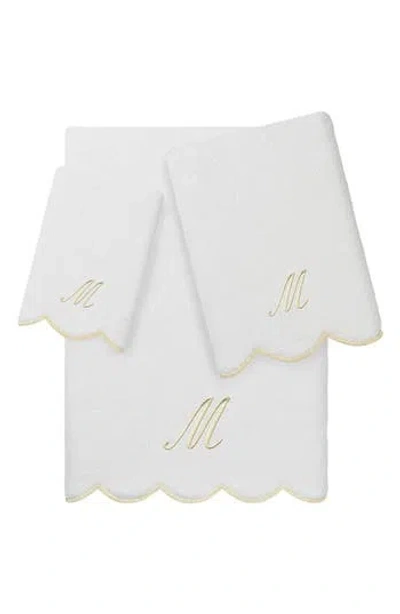 Linum Home Textiles Adornia Scallop Initial 3-piece Towel Set In White/ Beige M