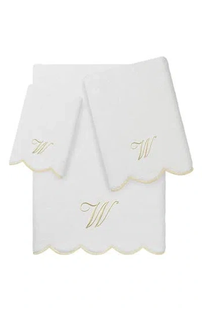 Linum Home Textiles Adornia Scallop Initial 3-piece Towel Set In White/ Beige W