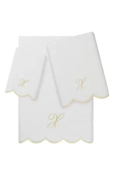 Linum Home Textiles Adornia Scallop Initial 3-piece Towel Set In White/ Beige X