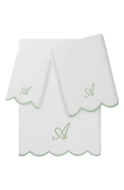 Linum Home Textiles Adornia Scallop Initial 3-piece Towel Set In Green