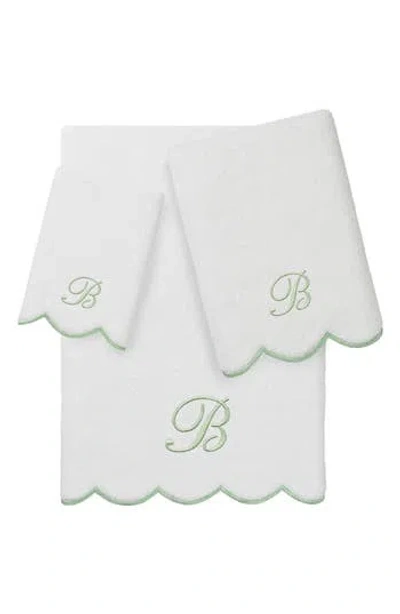 Linum Home Textiles Adornia Scallop Initial 3-piece Towel Set In Green