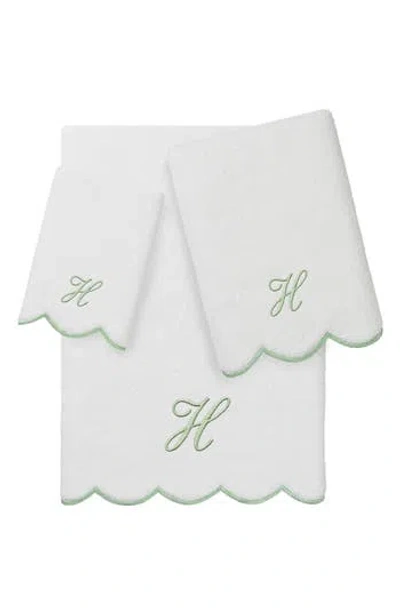 Linum Home Textiles Adornia Scallop Initial 3-piece Towel Set In Green
