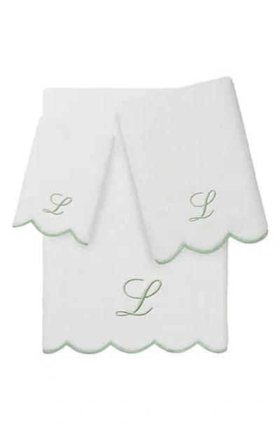 Linum Home Textiles Adornia Scallop Initial 3-piece Towel Set In Green