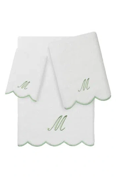 Linum Home Textiles Adornia Scallop Initial 3-piece Towel Set In Green