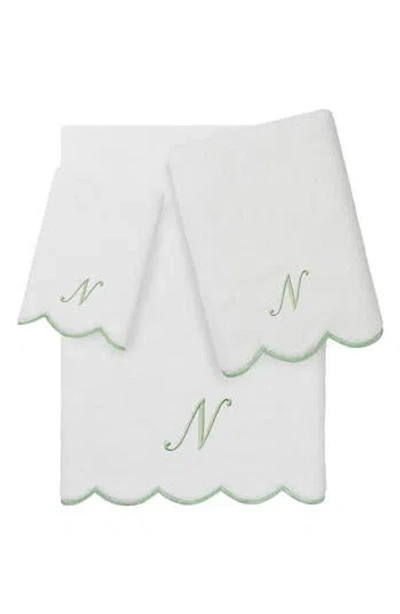 Linum Home Textiles Adornia Scallop Initial 3-piece Towel Set In Green