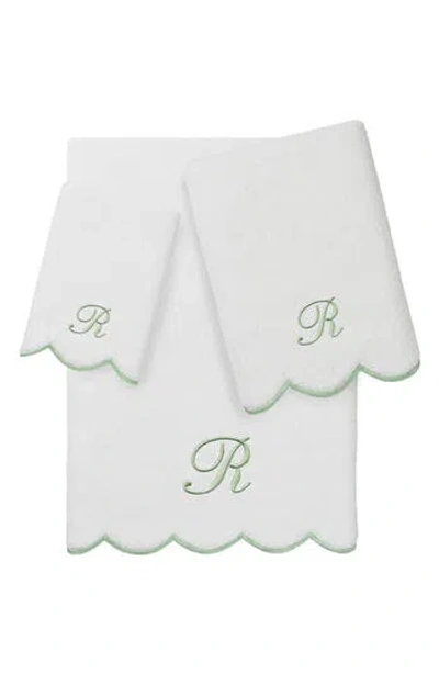 Linum Home Textiles Adornia Scallop Initial 3-piece Towel Set In Green