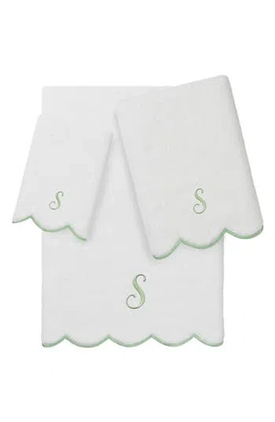 Linum Home Textiles Adornia Scallop Initial 3-piece Towel Set In Green