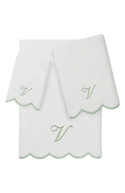 Linum Home Textiles Adornia Scallop Initial 3-piece Towel Set In Green