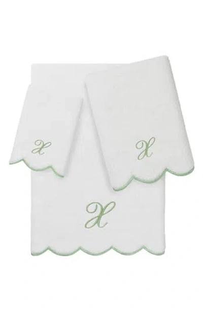 Linum Home Textiles Adornia Scallop Initial 3-piece Towel Set In Green