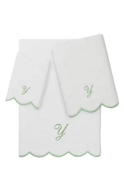 Linum Home Textiles Adornia Scallop Initial 3-piece Towel Set In Green