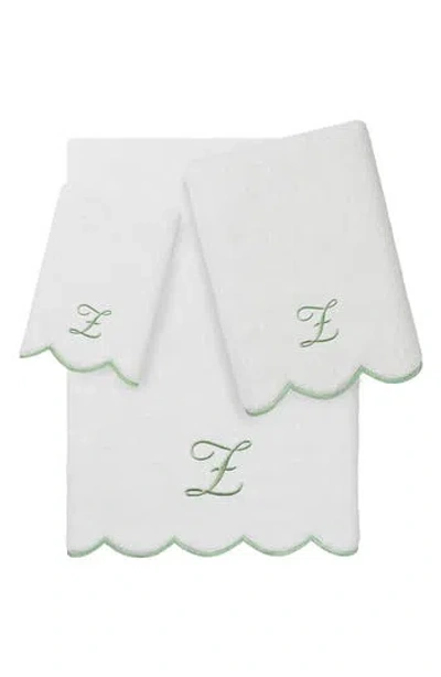 Linum Home Textiles Adornia Scallop Initial 3-piece Towel Set In Green
