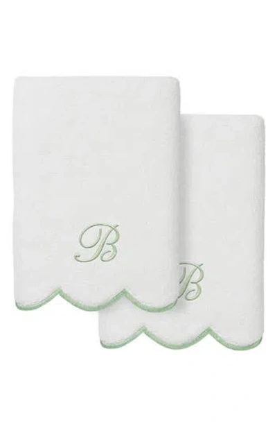 Linum Home Textiles Adornia Scallop Initial Set Of 2 Hand Towels In Green