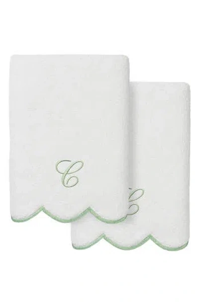 Linum Home Textiles Adornia Scallop Initial Set Of 2 Hand Towels In White
