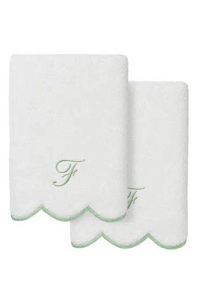 Linum Home Textiles Adornia Scallop Initial Set Of 2 Hand Towels In White