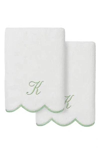 Linum Home Textiles Adornia Scallop Initial Set Of 2 Hand Towels In White