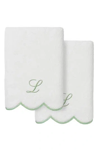 Linum Home Textiles Adornia Scallop Initial Set Of 2 Hand Towels In Green