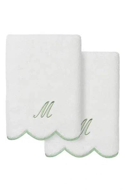 Linum Home Textiles Adornia Scallop Initial Set Of 2 Hand Towels In Green