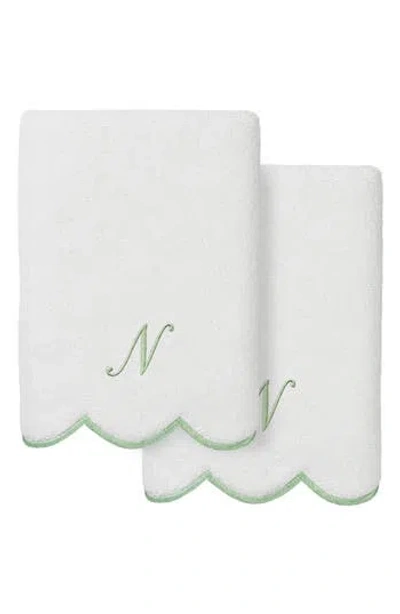 Linum Home Textiles Adornia Scallop Initial Set Of 2 Hand Towels In Green