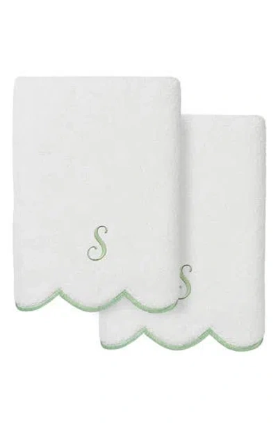 Linum Home Textiles Adornia Scallop Initial Set Of 2 Hand Towels In Green