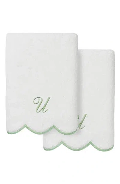 Linum Home Textiles Adornia Scallop Initial Set Of 2 Hand Towels In Green