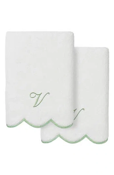 Linum Home Textiles Adornia Scallop Initial Set Of 2 Hand Towels In Green