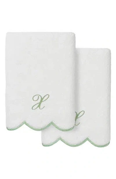 Linum Home Textiles Adornia Scallop Initial Set Of 2 Hand Towels In Green