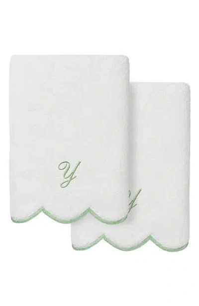 Linum Home Textiles Adornia Scallop Initial Set Of 2 Hand Towels In Green