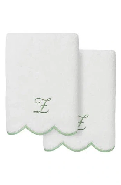 Linum Home Textiles Adornia Scallop Initial Set Of 2 Hand Towels In Green
