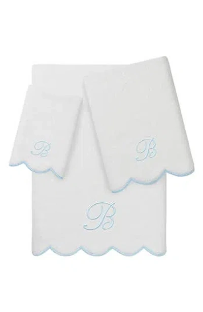 Linum Home Textiles Adornia Scallop Personalized 3-piece Towel Set In Blue