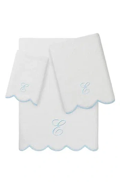 Linum Home Textiles Adornia Scallop Personalized 3-piece Towel Set In Blue