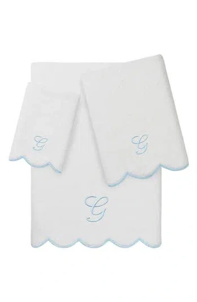 Linum Home Textiles Adornia Scallop Personalized 3-piece Towel Set In Blue