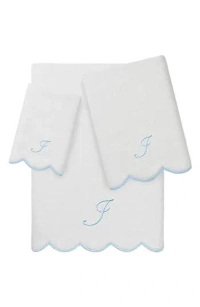 Linum Home Textiles Adornia Scallop Personalized 3-piece Towel Set In Blue