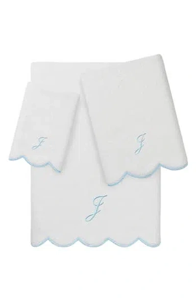 Linum Home Textiles Adornia Scallop Personalized 3-piece Towel Set In White