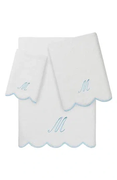 Linum Home Textiles Adornia Scallop Personalized 3-piece Towel Set In Blue