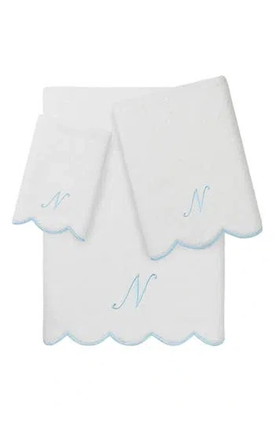 Linum Home Textiles Adornia Scallop Personalized 3-piece Towel Set In Blue