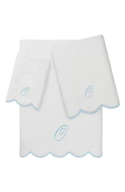 Linum Home Textiles Adornia Scallop Personalized 3-piece Towel Set In Blue