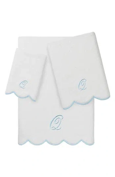 Linum Home Textiles Adornia Scallop Personalized 3-piece Towel Set In Blue