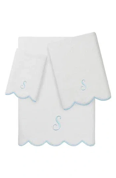 Linum Home Textiles Adornia Scallop Personalized 3-piece Towel Set In Blue