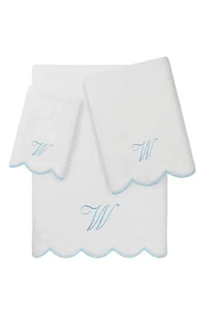 Linum Home Textiles Adornia Scallop Personalized 3-piece Towel Set In Blue