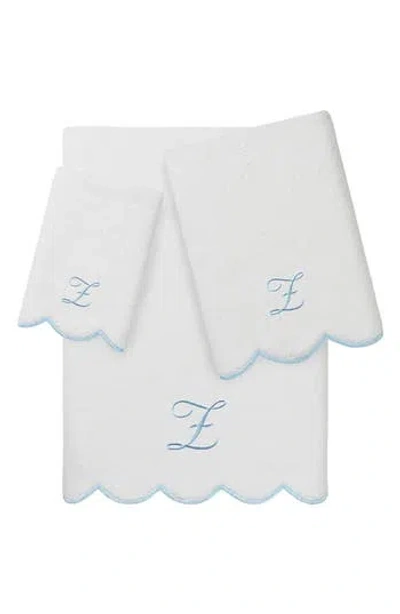Linum Home Textiles Adornia Scallop Personalized 3-piece Towel Set In Blue
