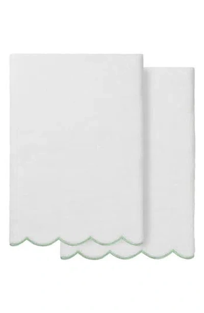 Linum Home Textiles Adornia Scallop Set Of 2 Bath Towels In White/ Green